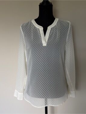 Express White Polka Dot Chiffon V-Neck Blouse XS